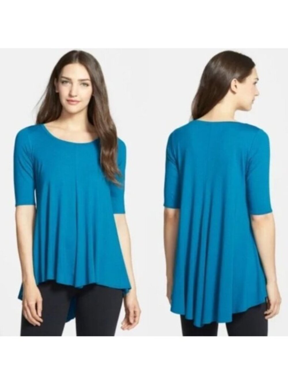 Eileen Fisher Lightweight Viscose-Jersey Elbow-Sleeve Tunic - S